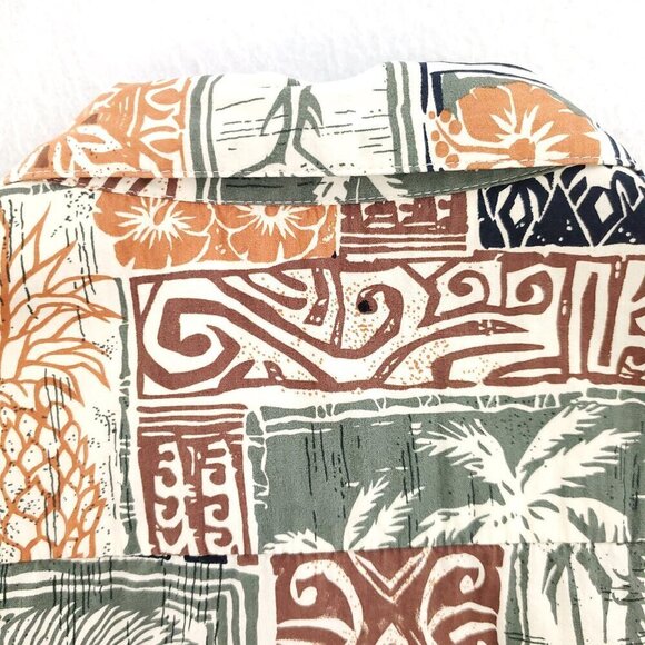 AFTCO Bluewater Hawaiian Shirt Polynesian Fishing Palm Trees Made USA Men Large - Picture 11 of 12